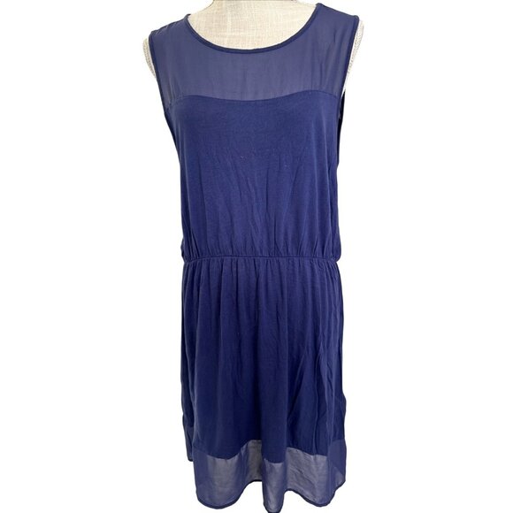 H&M Basic Womens Sleeveless Sheer Panel Blue Dress Size L - Picture 2 of 8